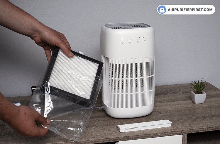 The next step is to prepare the new filter by unpacking it and inserting it into the air purifier.