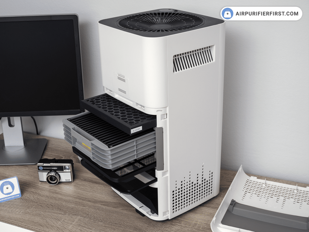 Airdog X3 filters - Carbon Filter, Collecting Plates, Electrode Generators, and Pre-Filter (starting from the top)