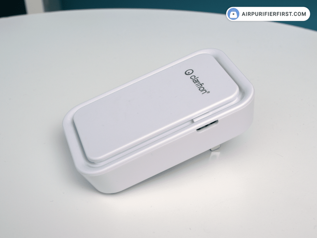 Clarifion Air Ionizer placed on a small desk