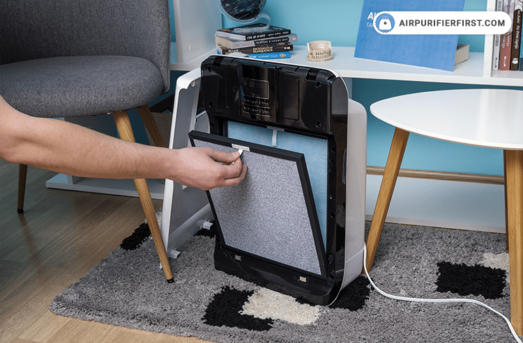Turn buckles that hold the filter and pull them out.
