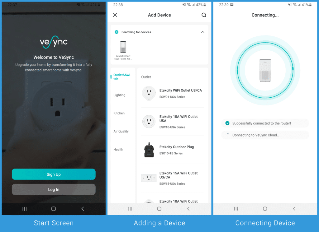 Levoit Core 400S - VeSync - Adding a Device