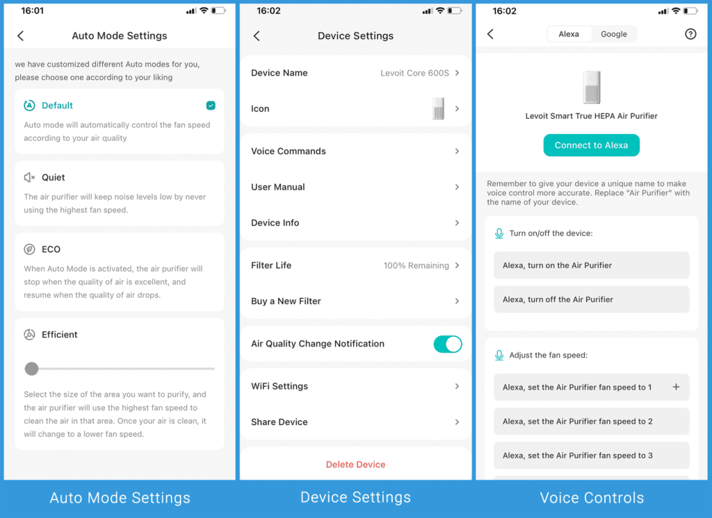 Levoit Core 600S - Auto Mode and Device Settings