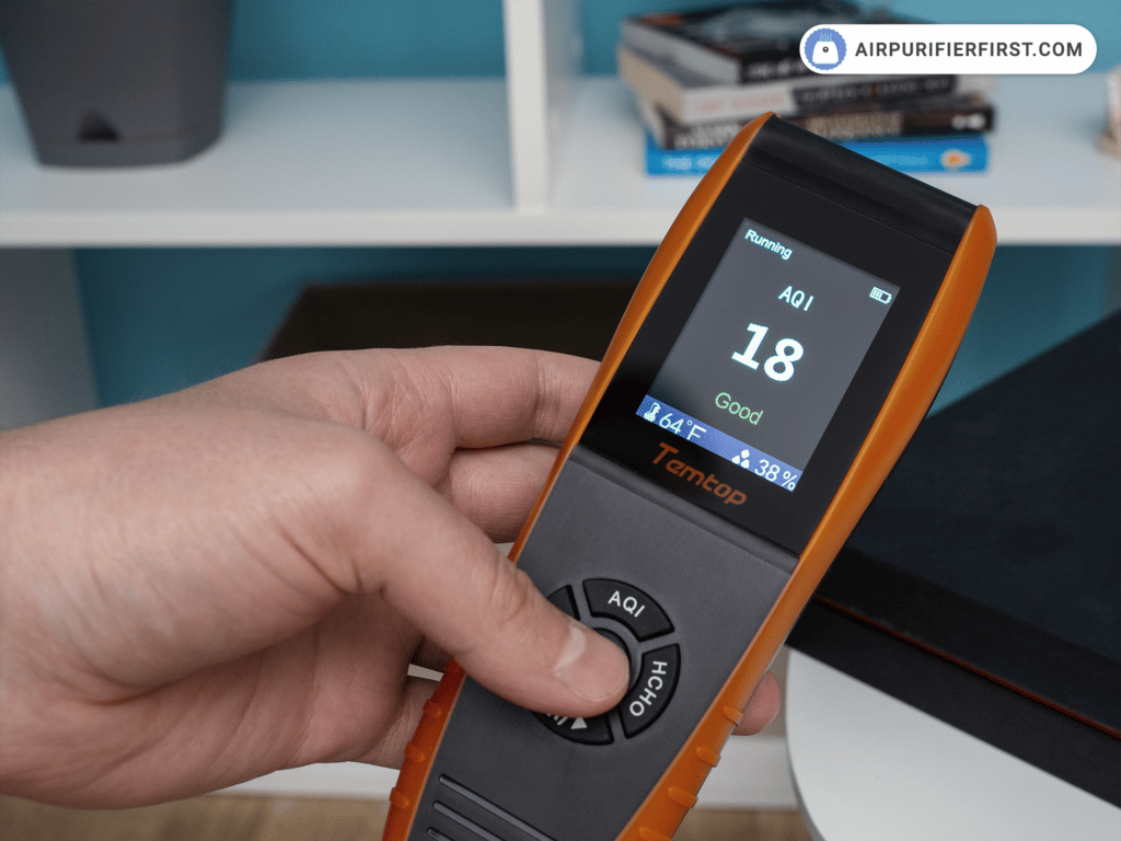 We use the Temtop LKC-1000S air quality monitor when testing an air purifier's performance.